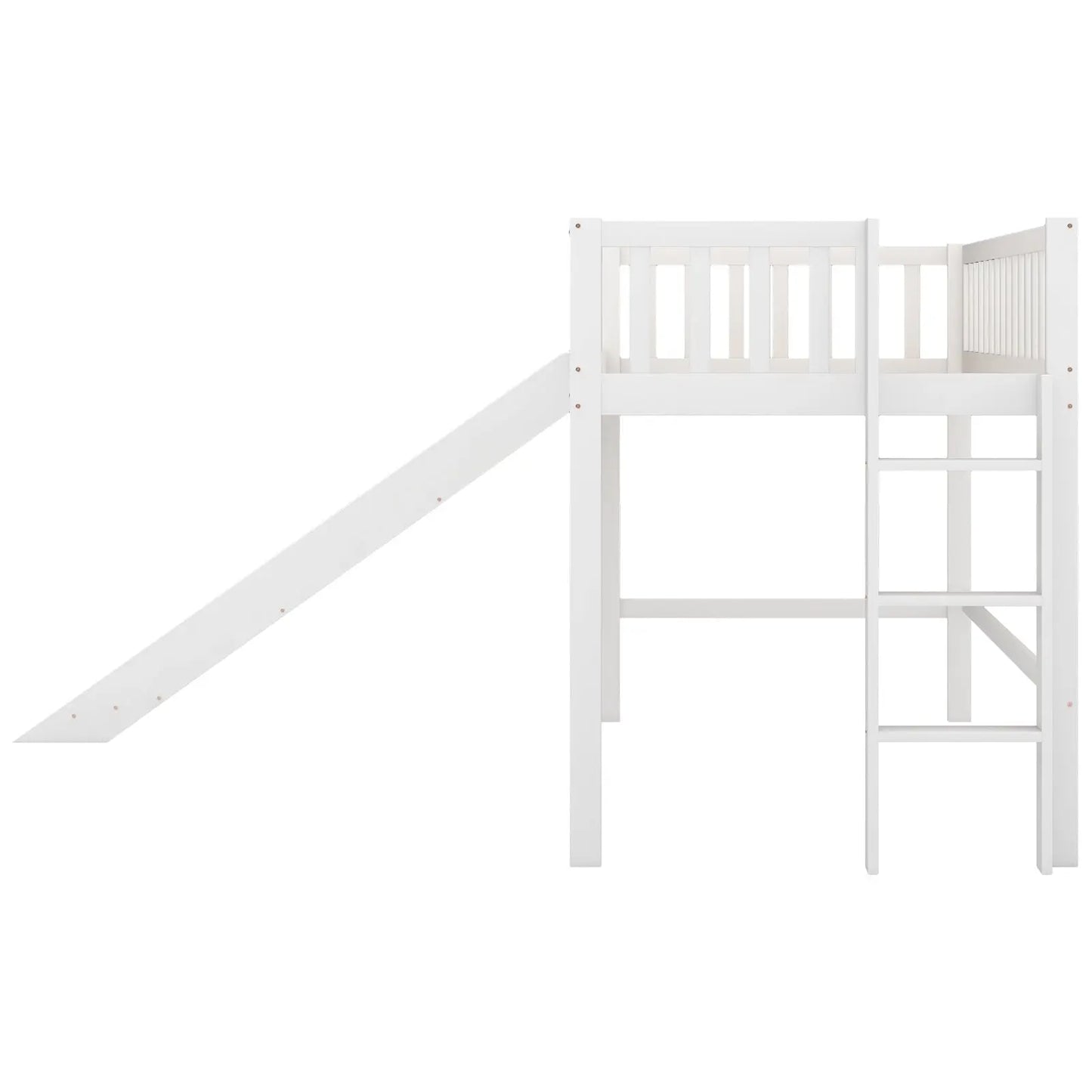 Twin Size Low Loft Bed With Ladder And Slide,White My Store