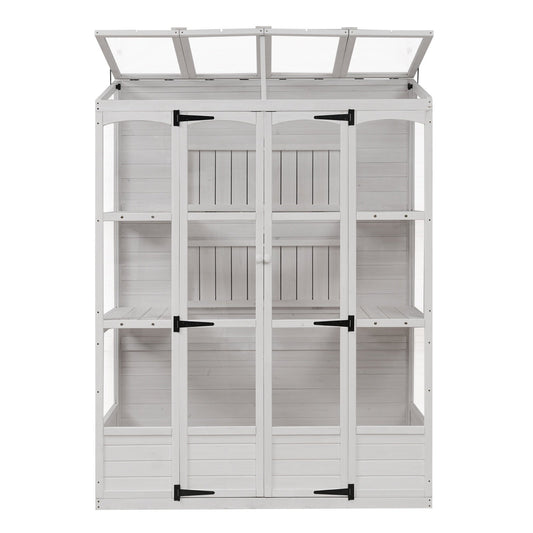 78-inch Wooden Greenhouse Cold Frame With 4 Independent Skylights And 2 Folding Middle Shelve My Store