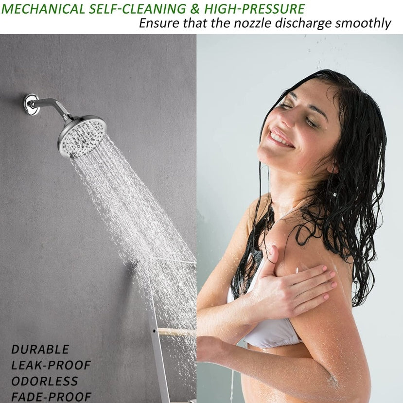 6 Spray Settings High Pressure 5 Rain Fixed Shower head - Brushed Nickel Inkedjoy