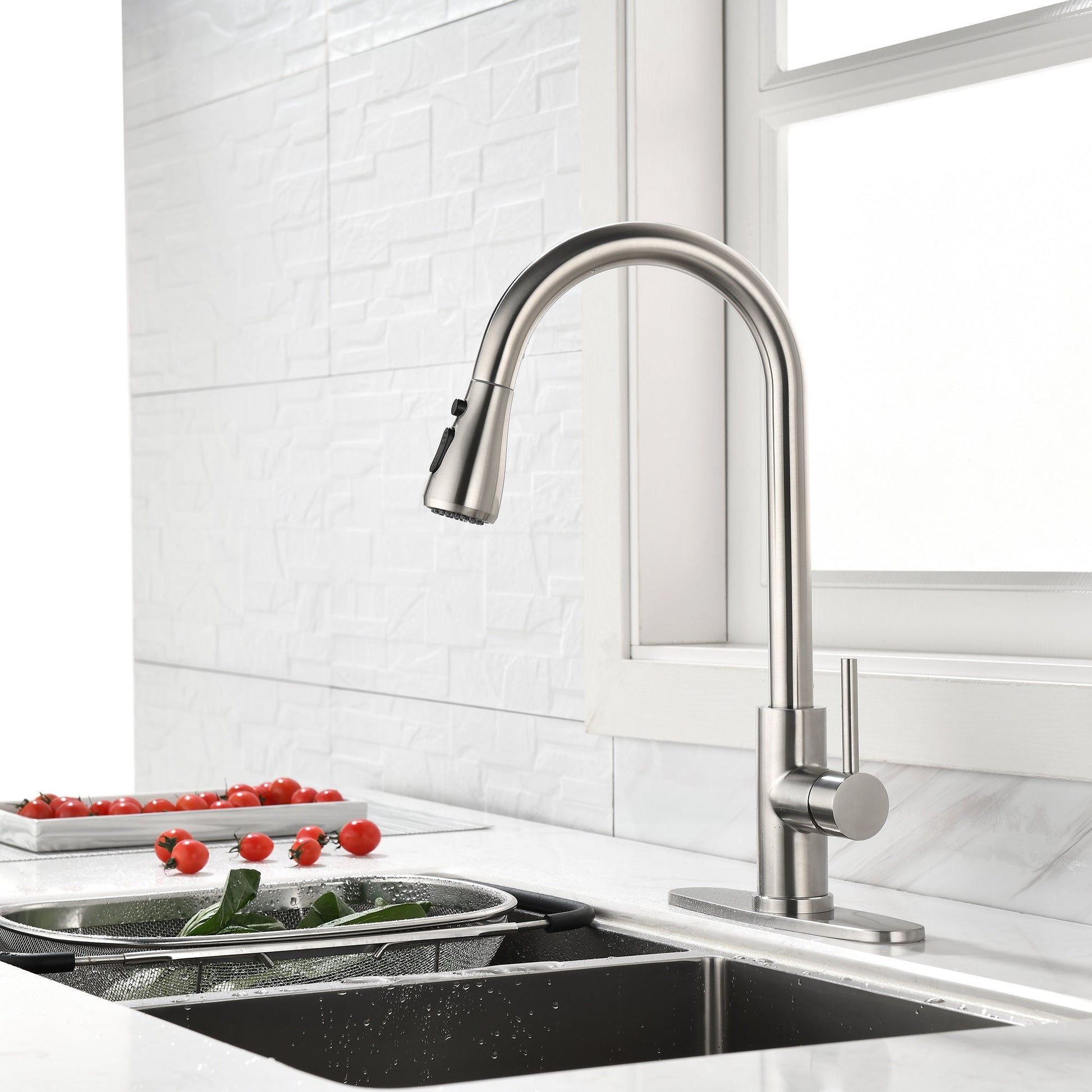 Single Handle High  Pull Out Kitchen Faucet- Stainless Steel Ohberri