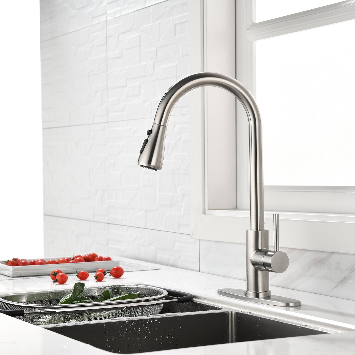 Single Handle High  Pull Out Kitchen Faucet- Stainless Steel Ohberri