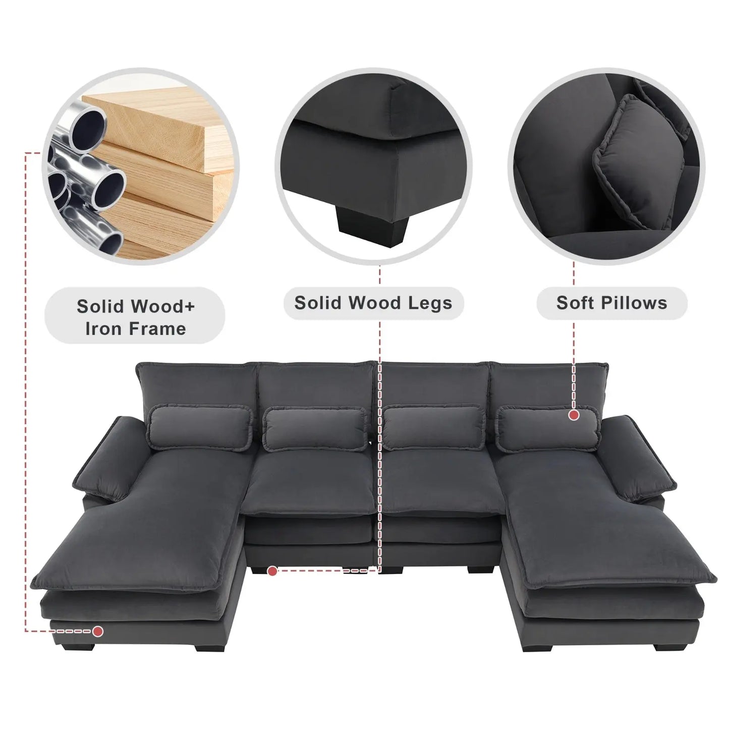Modern U-shaped Sectional Sofa, 6-Seat With Waist Pillows My Store