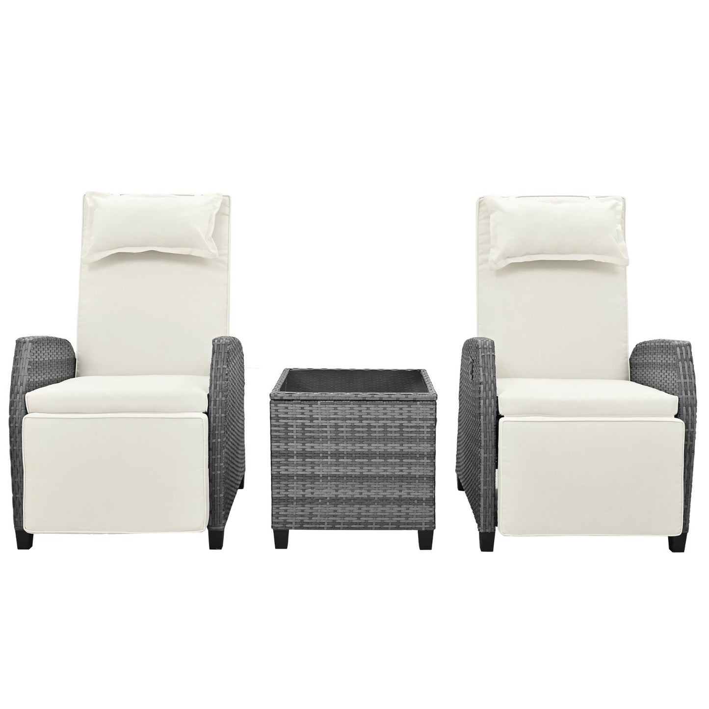 U Style Outdoor Rattan 2-Person Combo W Coffee Table, Adjustable For Courtyard Inkedjoy