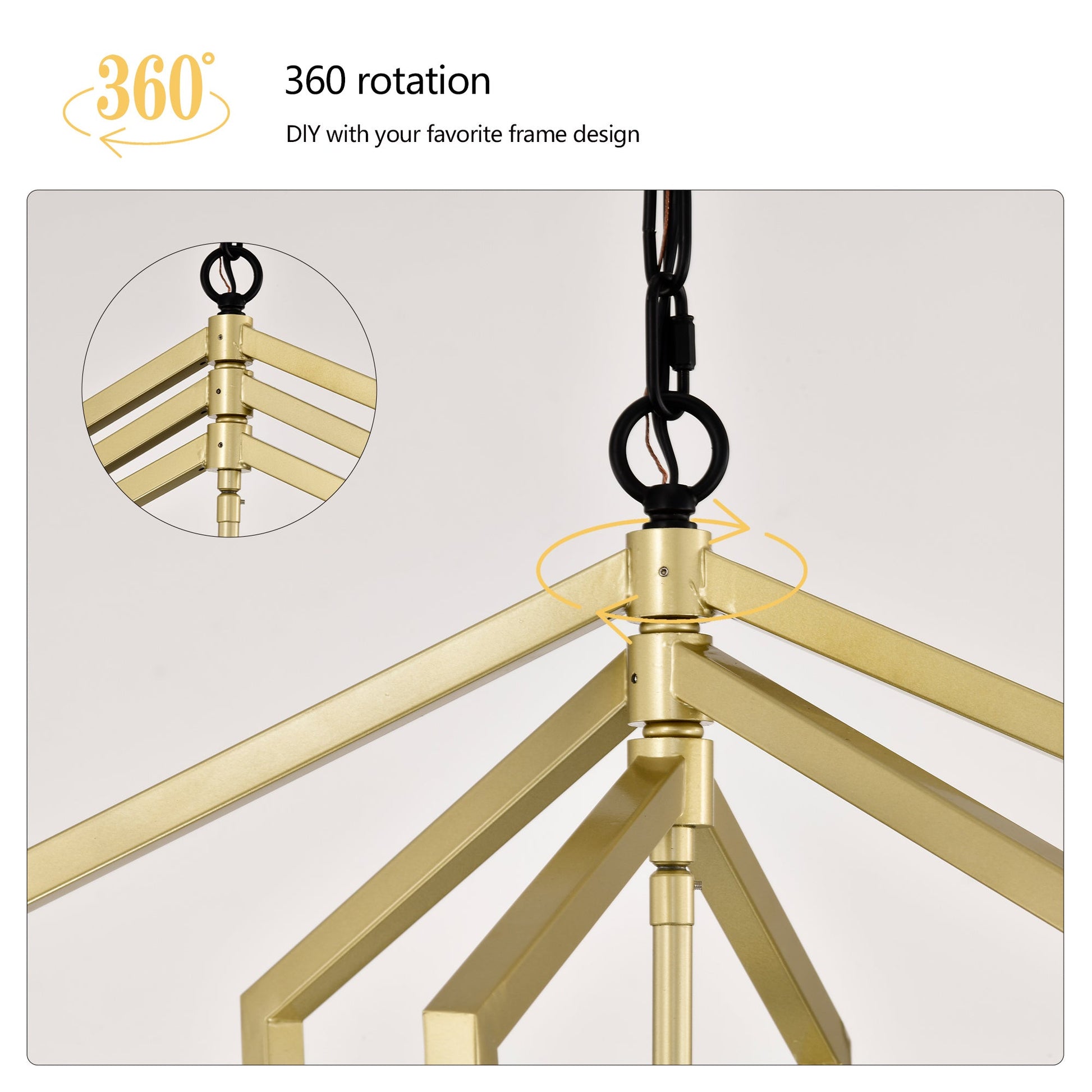 4-Light Farmhouse Kitchen Chandeliers, Vintage Cage Light Fixture -GOLD MATTE BLACK Inkedjoy