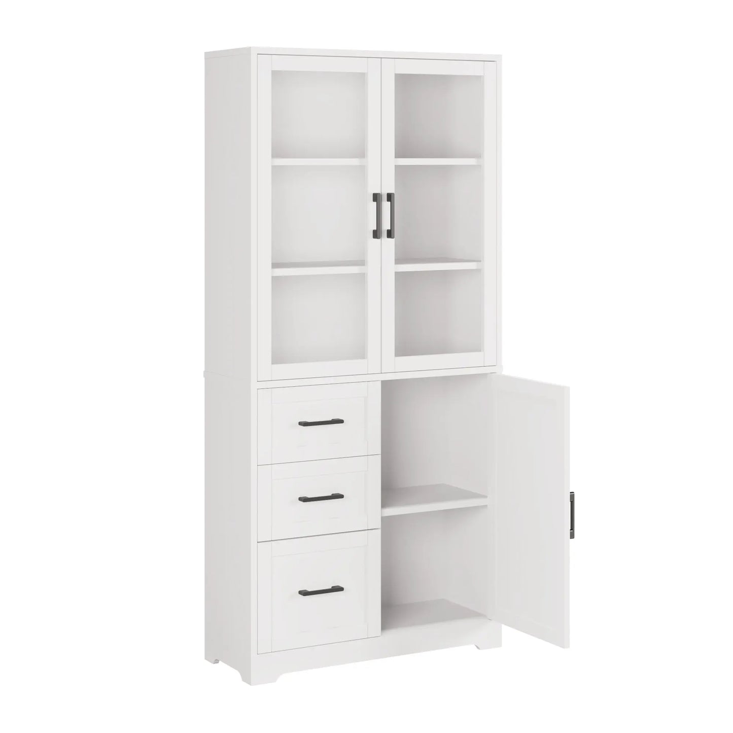 3 Doors, 3 Draws, 5 Layers, 78x38.5x170cm, Display Cabinet , Storage Cabinets White My Store