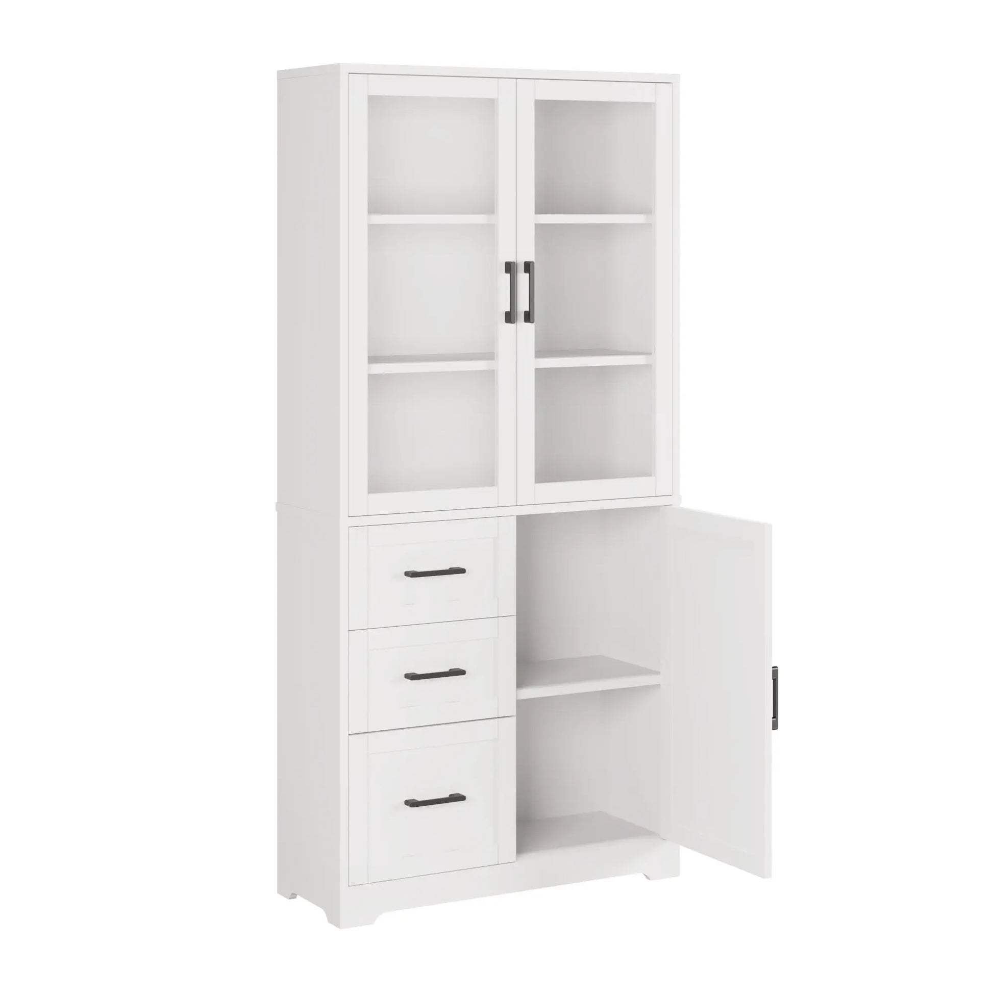 3 Doors, 3 Draws, 5 Layers, 78x38.5x170cm, Display Cabinet , Storage Cabinets White My Store