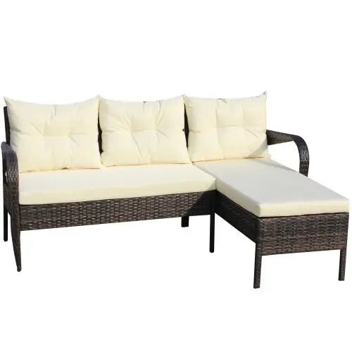 Outdoor Patio Furniture Sets 2 Piece Conversation Set Wicker Ratten Sectional Sofa With Seat CushionsBeige Cushion My Store