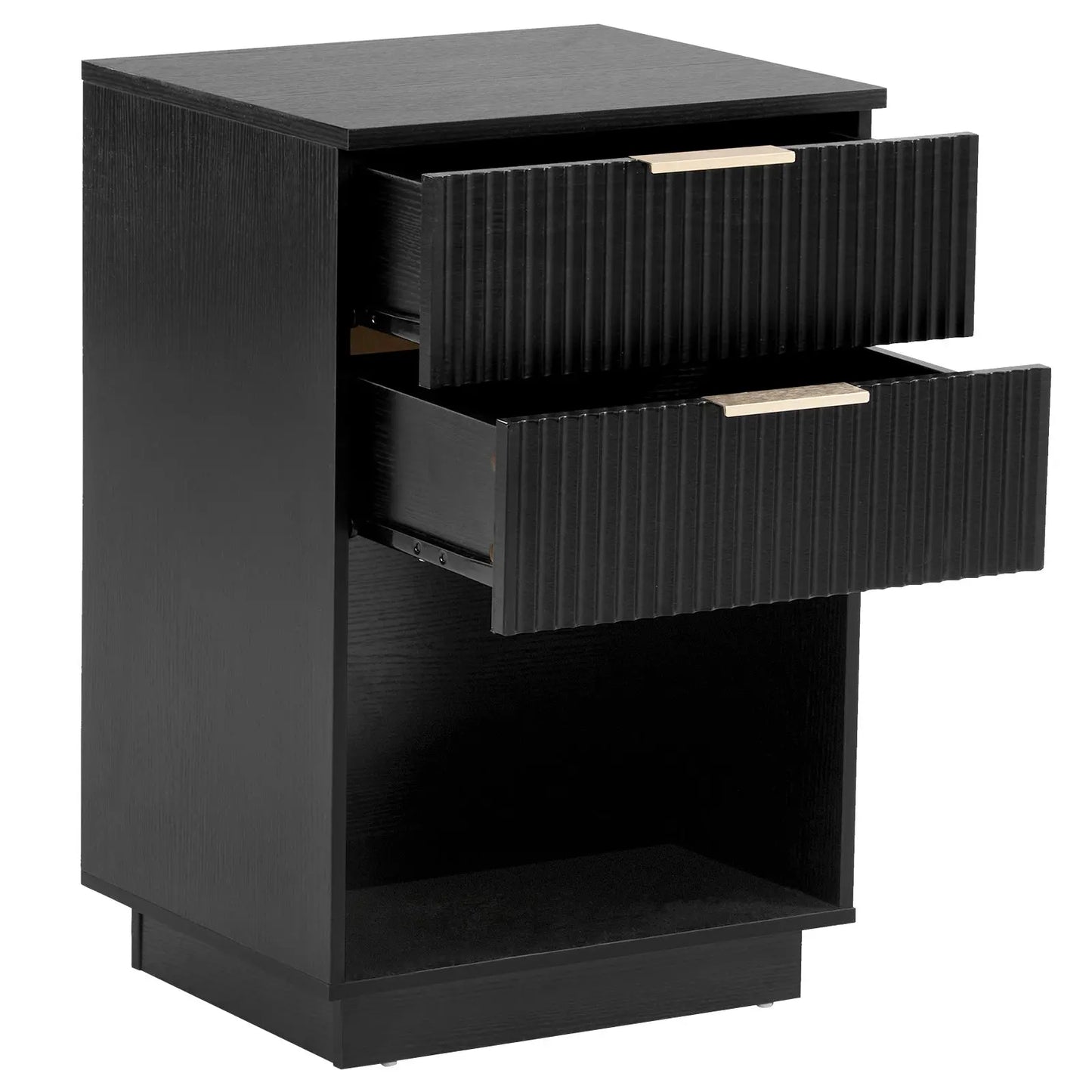 Black P2 Density Board, Wave Pattern Drawer Surface, 2 Drawer Bedside Cabinet 1pc My Store