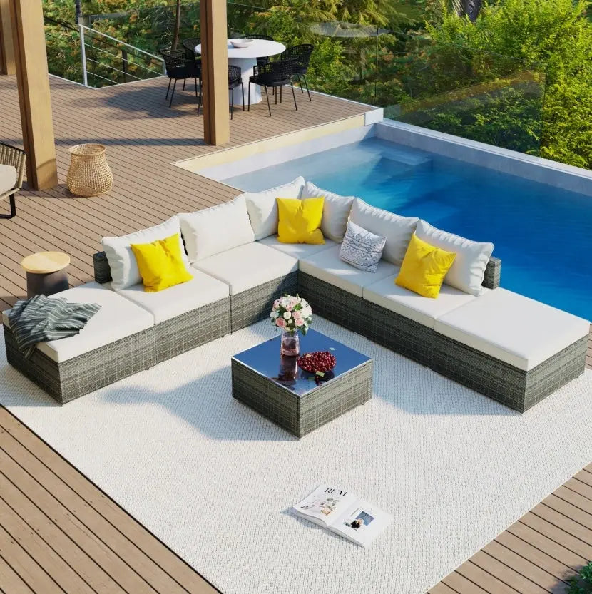 8-Pc Outdoor Patio Furniture Set, Garden Wicker Sofa, Single Sofa Combinable My Store