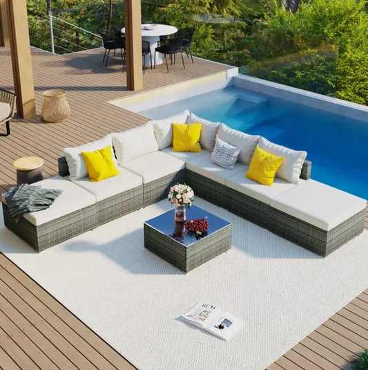 8-Pc Outdoor Patio Furniture Set, Garden Wicker Sofa, Single Sofa Combinable My Store