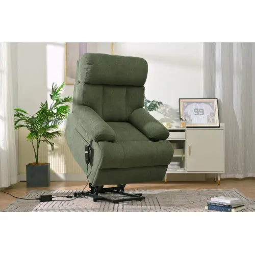 Over sized Power Lift Recliner Chair With Remote Control,Side Pocket -Dark Green My Store