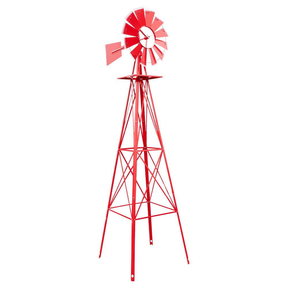 8FT Weather Resistant Yard Garden Windmill Red Inkedjoy