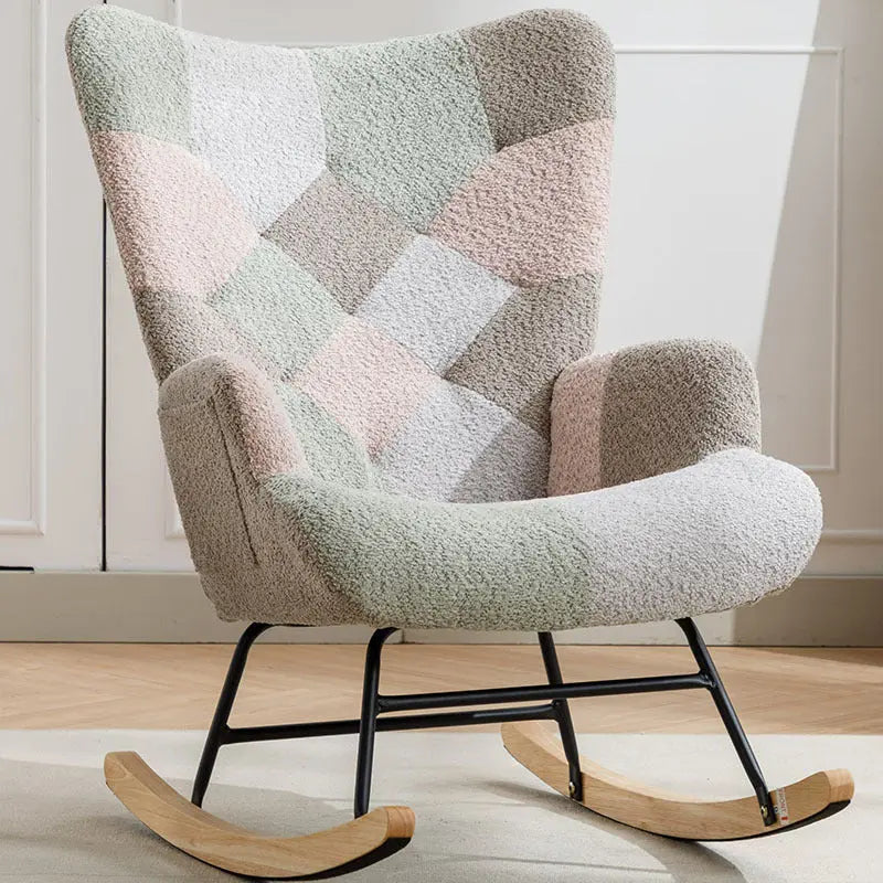 Modern Patchwork Accent Chair With Solid Wood Armrest And Feet Rocking Chair My Store