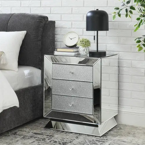 Elegant Mirror Three Drawer Cabinet, Drawer Inlaid With Diamond Glass Mirror Three Drawer Cabinet My Store