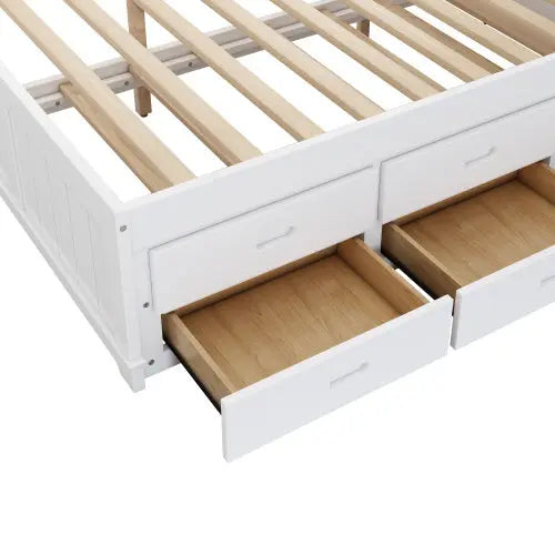Solid Pine Captain Bookcase Bed With Trundle Bed And 3 Spacious Under Bed Drawers In Casual,Full, White Walnut My Store