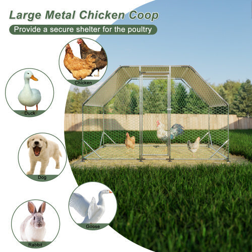 Metal Large Chicken Coop Walk-in Poultry Cage Run Flat Shaped With Waterproof Cover My Store