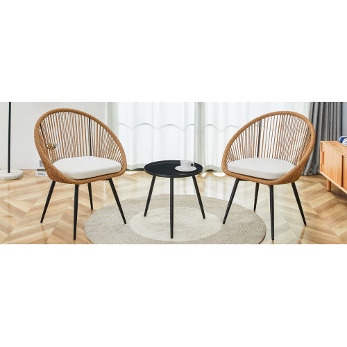 Modern 3 Piece Set Round Coffee Table 2 Rattan Swivel Chairs Inkedjoy