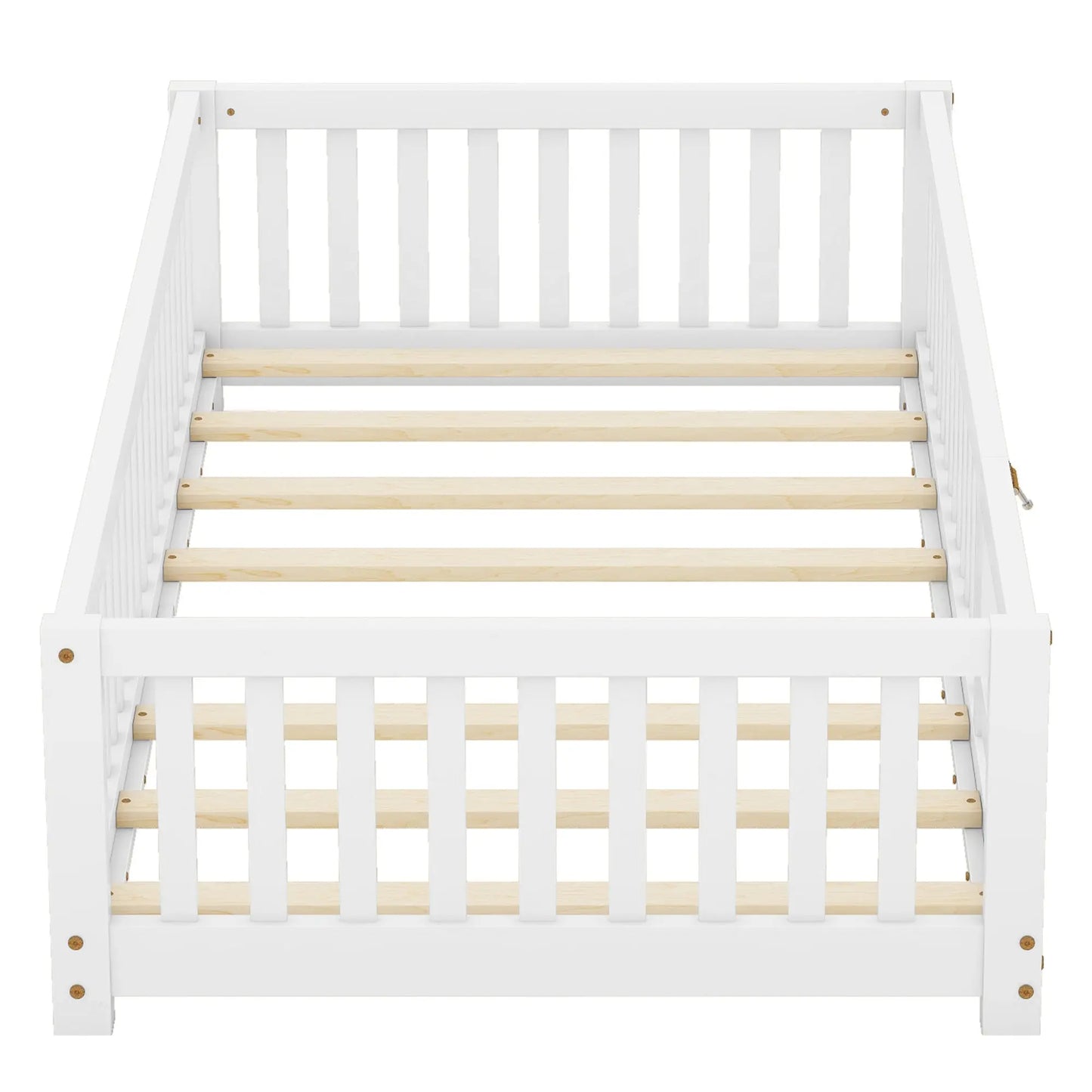 Twin Size Bed Floor Bed With Safety Guardrails And Door For Kids, White My Store