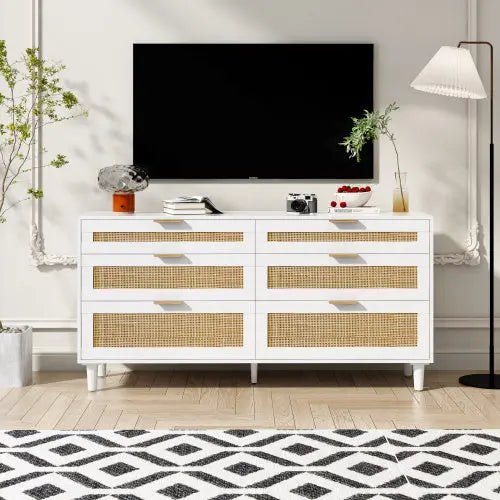 Rattan Dresser With 6 Drawers -White My Store