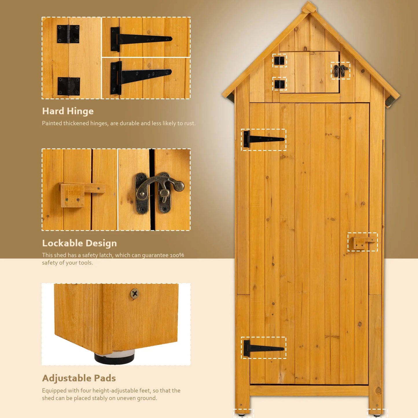 Outdoor Storage Cabinet Tool Shed Wooden Garden Shed Natural My Store