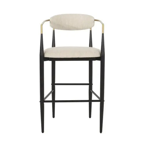 Barstools Set Of 2, Counter Height Upholstered Bar Stools With Back For Kitchen Island, Beige Faux PU Leather Seating Black Iron Legs 260LBS Weight Capacity My Store