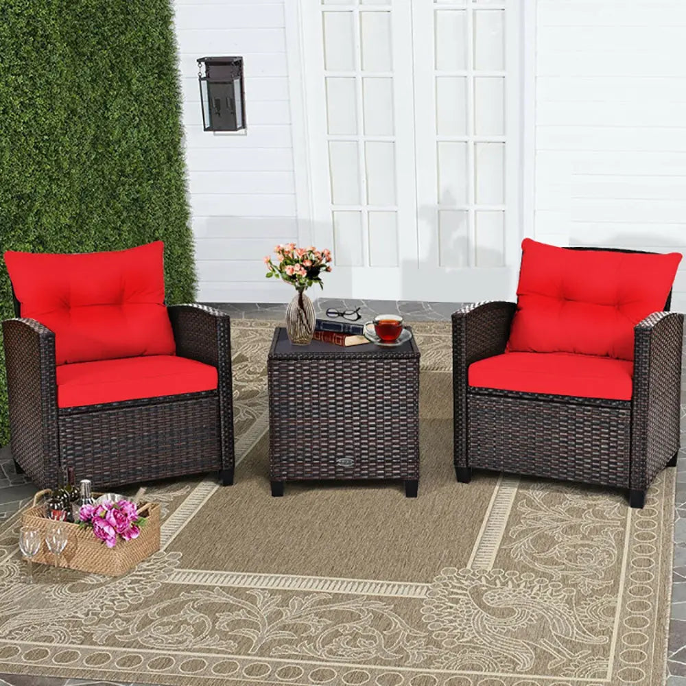 3 Pieces Rattan Patio Furniture Set With Washable Cushion My Store