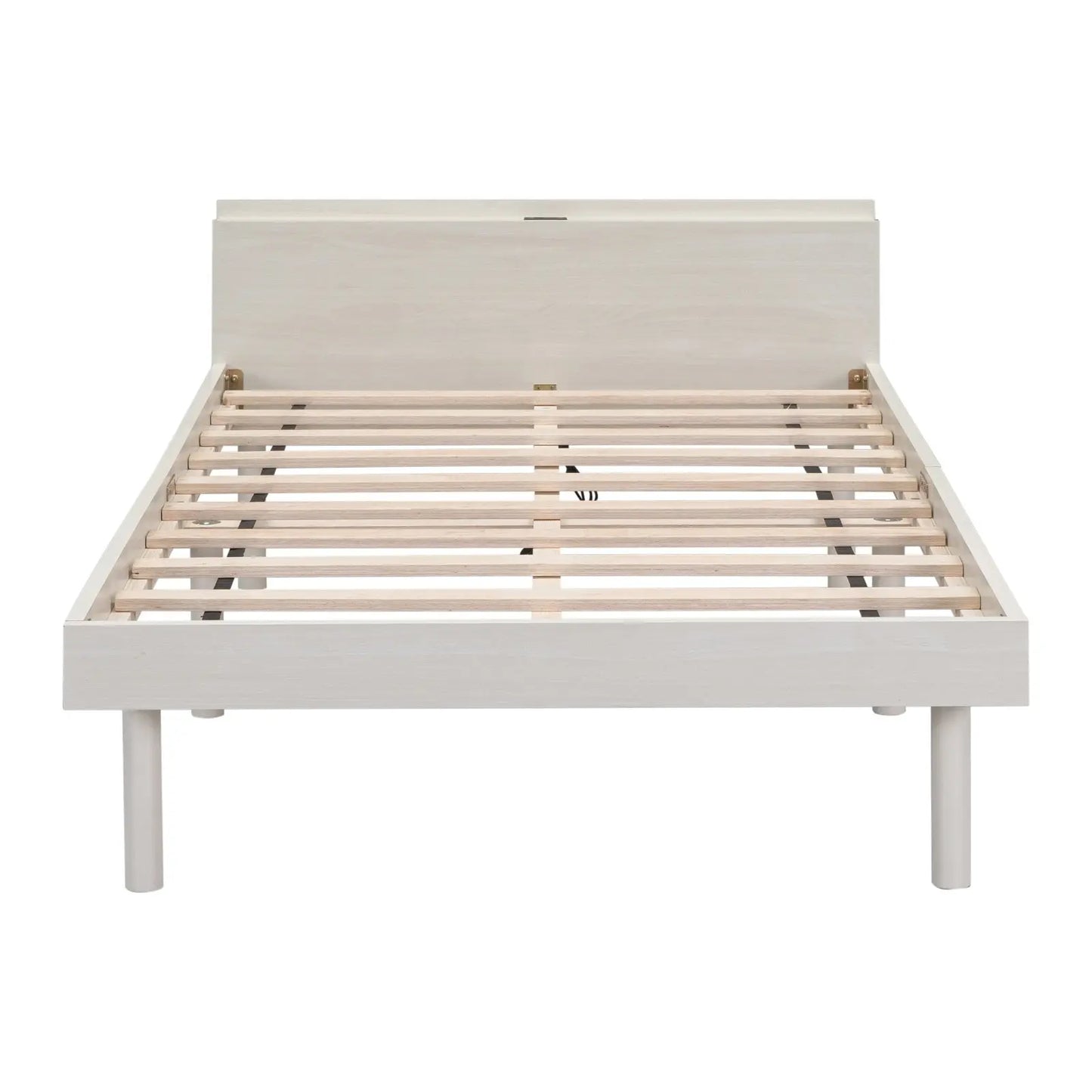 Modern Twin Platform Bed Frame With USB Ports, White Washed Color My Store