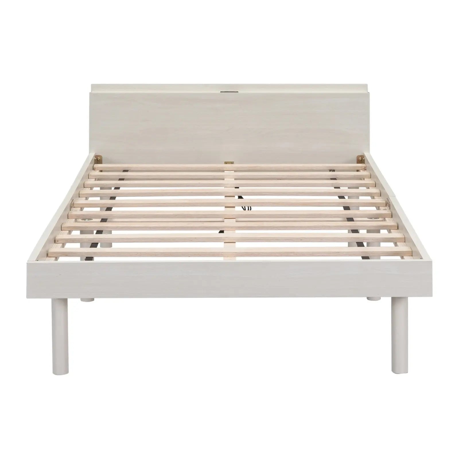 Modern Twin Platform Bed Frame With USB Ports, White Washed Color My Store