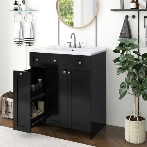 Vanity With Ceramic Sink Combo, Rich Storage Cabinet - 2 Drawers -Black My Store