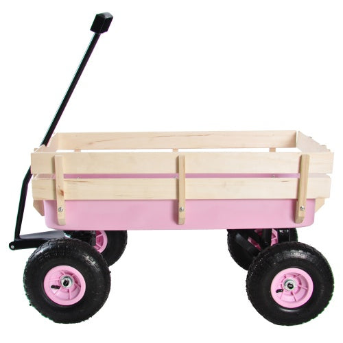 Outdoor Wagon All Terrain Pulling Wood Railing Air Tires Inkedjoy