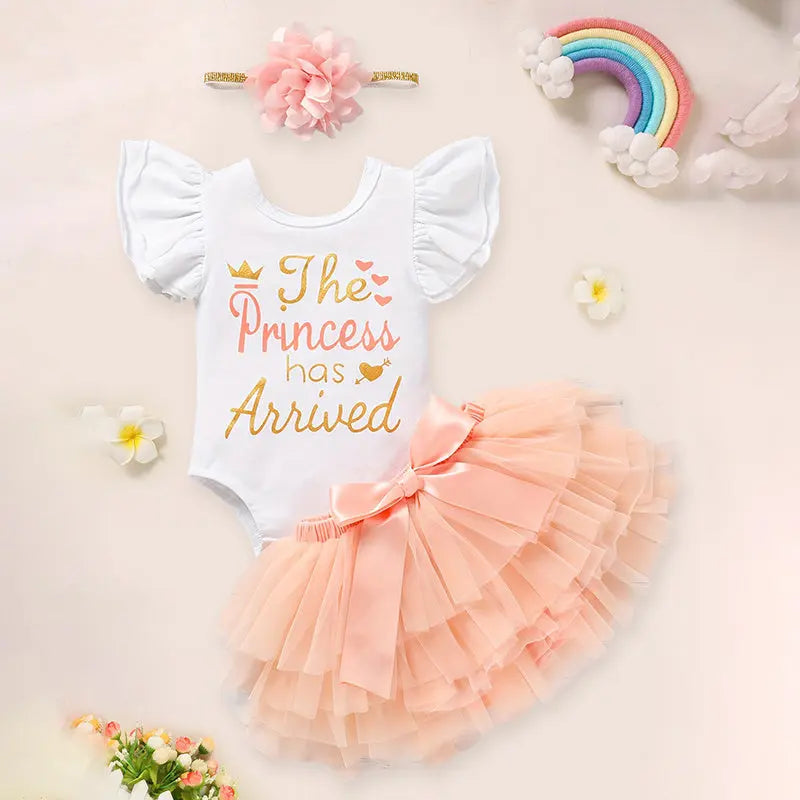 Newborn Baby Girl Outfits Infant Letter Print Romper Tutu Skirt Headband Coming Home Clothes Set My Store