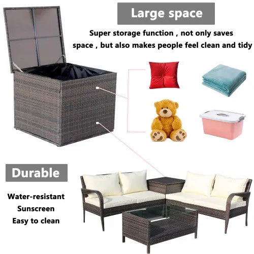 4 Piece Patio Sectional Wicker Rattan Outdoor Furniture Sofa Set With Storage Box Brown My Store