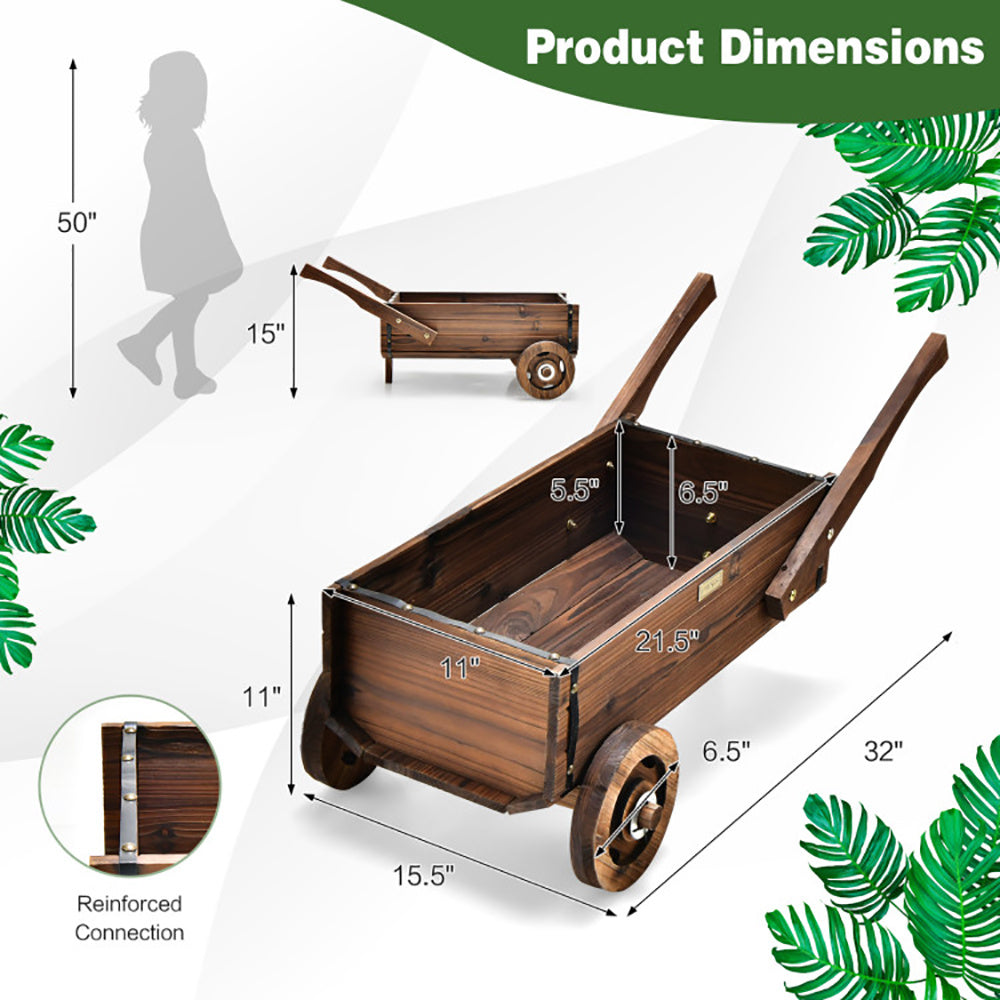 Wooden Wagon Planter Box With Wheels Handles And Drainage Hole My Store