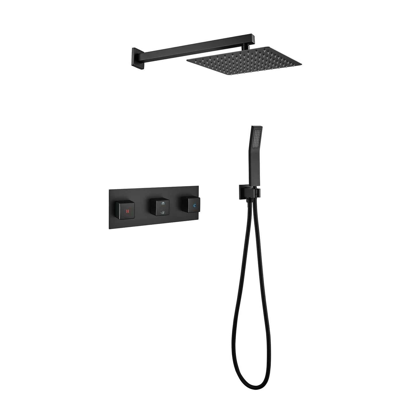 Brass Matte Black Shower Faucet With 10 Inch Shower Head And Handheld Spray Inkedjoy