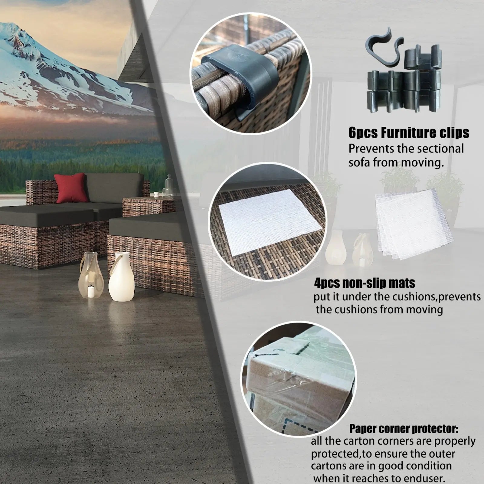 5 Pieces Outdoor Patio Garden Brown Wicker Sectional Conversation Sofa Set With Black My Store