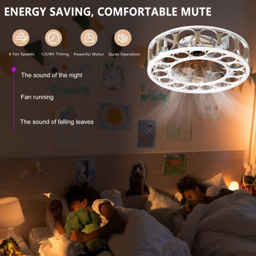 Cage Ceiling Fan With Light Remote Control 6 Speed Reversible Blades, 4 LED Bulbs Included My Store
