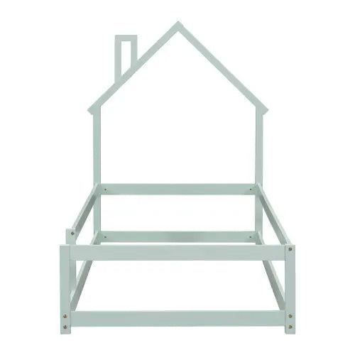 Twin Size Wood Bed With House-shaped Headboard Floor Bed With Fences,Light Green My Store