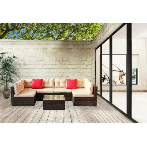 Patio Furniture Set PE Rattan Sectional Garden Furniture Corner Sofa Set My Store