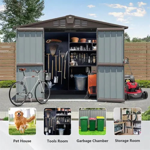 Outdoor Storage Shed 8.2' X 6.2', Metal Steel Utility Tool Shed My Store