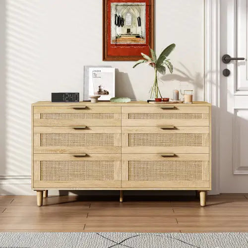 Rattan Dresser With Drawers, 6 Drawer Dresser -Natural My Store