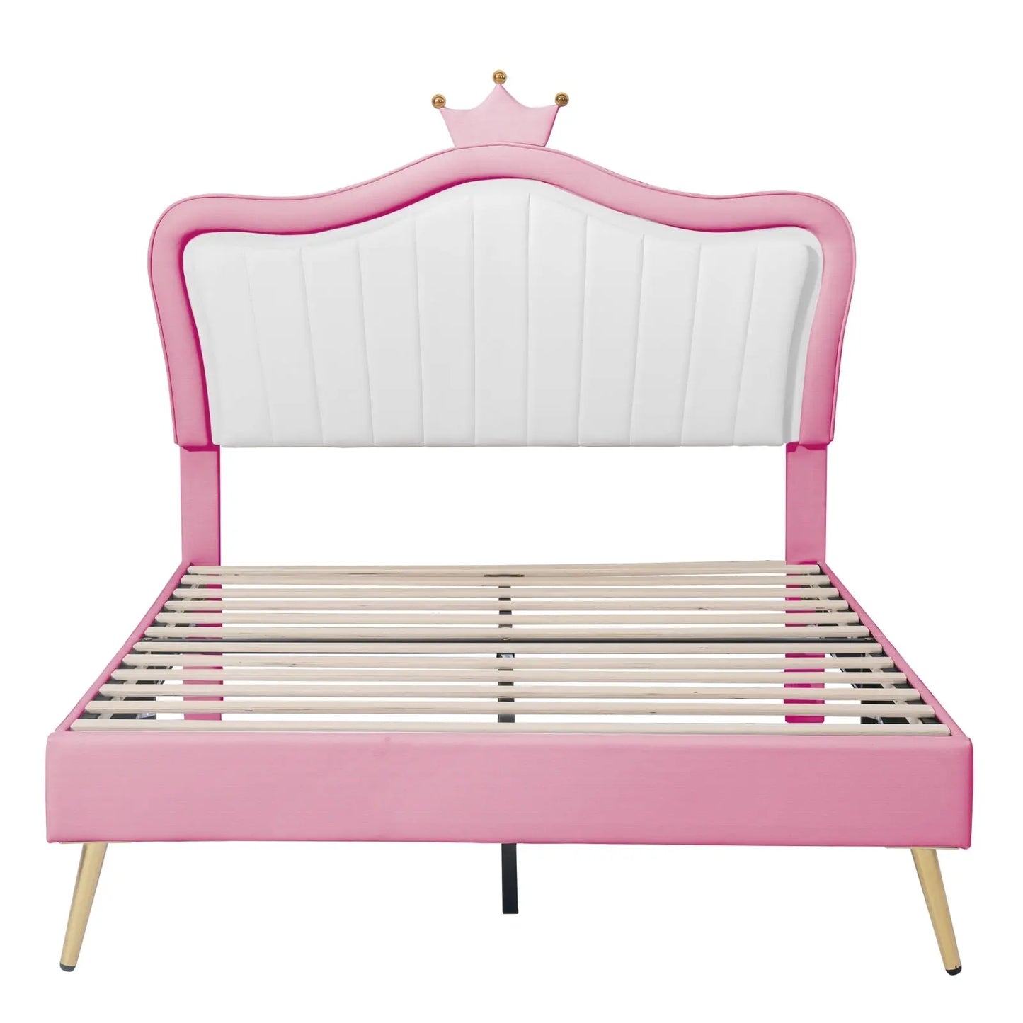 Full Size Upholstered Bed Frame With LED Lights & Crown Headboard My Store