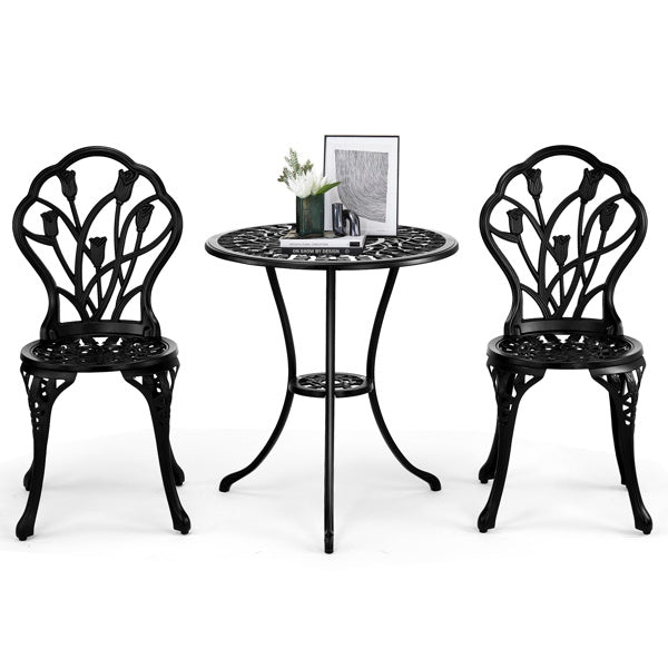 2pcs Single Chairs And 1pc Round Table Tulip Shaped Black Casting Set Inkedjoy