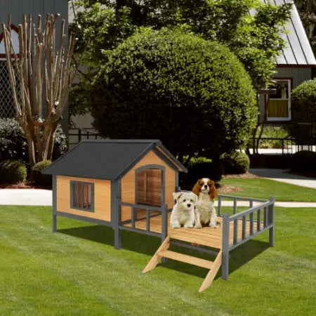 Outdoor Large Wooden Cabin House Style Wooden Dog Kennel With Porch My Store