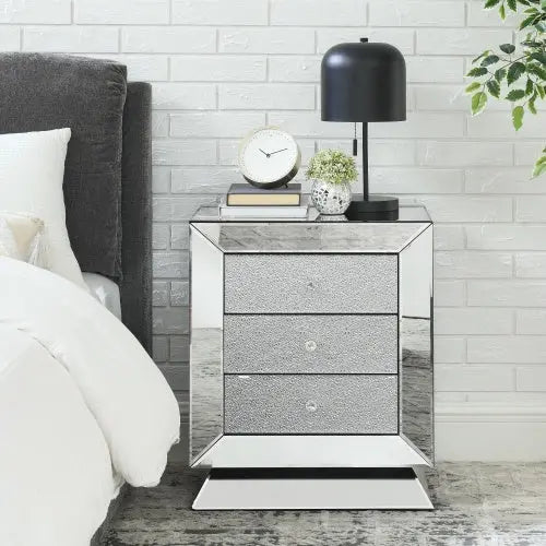 Elegant Mirror Three Drawer Cabinet, Drawer Inlaid With Diamond Glass Mirror Three Drawer Cabinet My Store