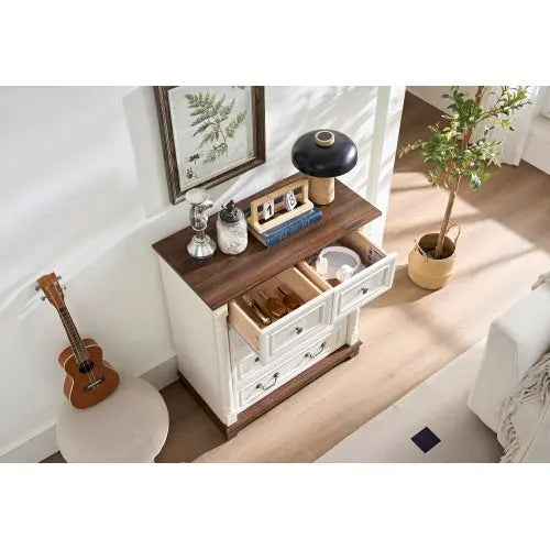 Farmhouse Style 5 Drawer Dresser Chest With Base Wooden Rustic My Store