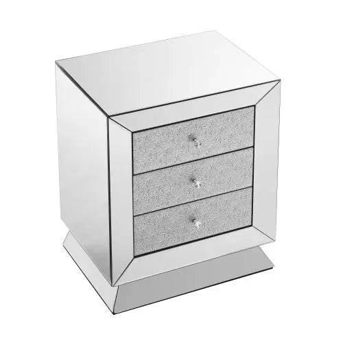 Elegant Mirror Three Drawer Cabinet, Drawer Inlaid With Diamond Glass Mirror Three Drawer Cabinet My Store