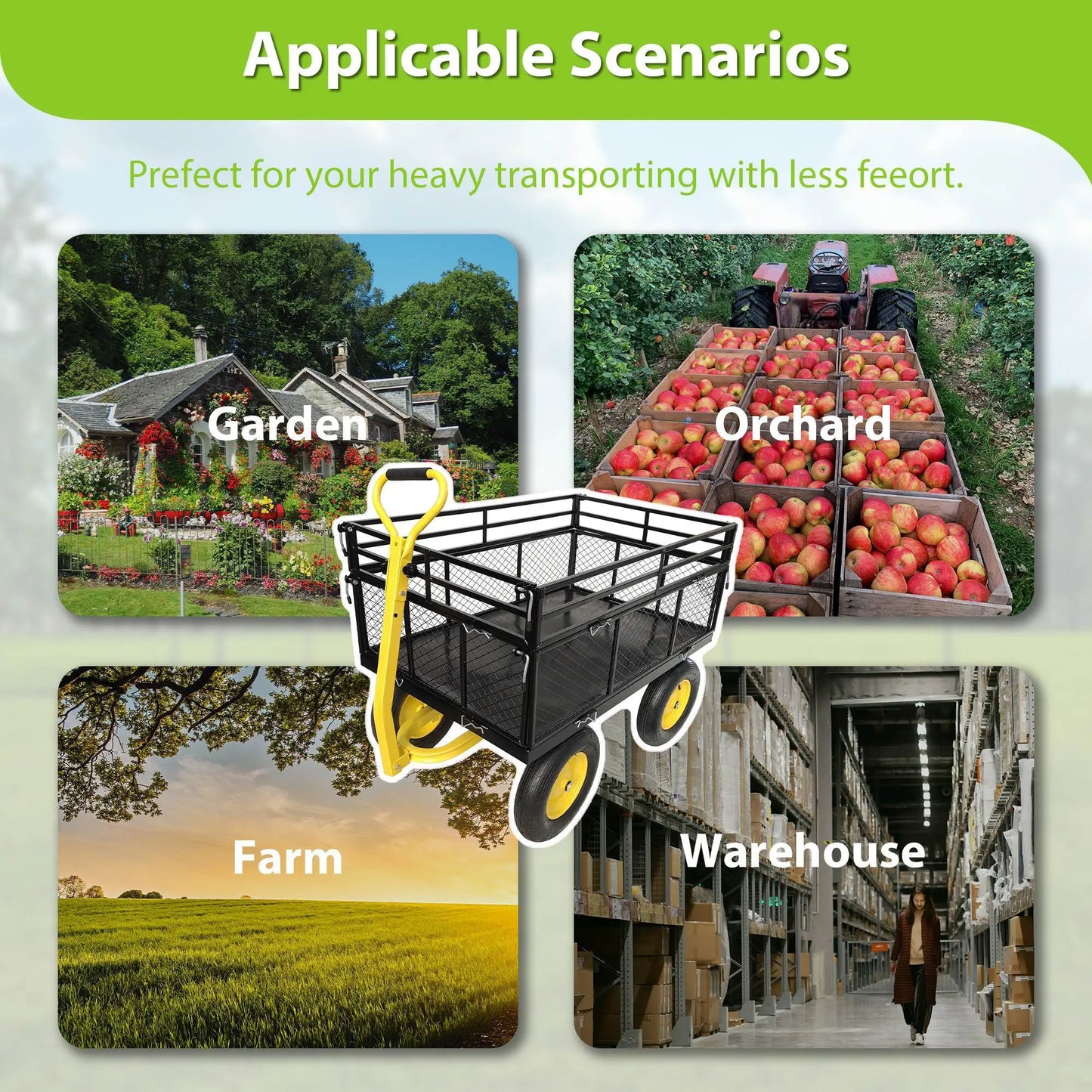 Steel Garden Cart, Heavy Duty 1400 Lbs Capacity My Store