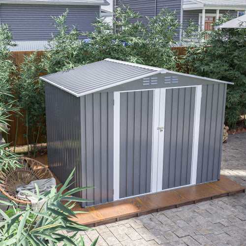8 X 6 FT Garden Tool Storage Sheds With Metal Foundation With Floor Frame, Gray My Store