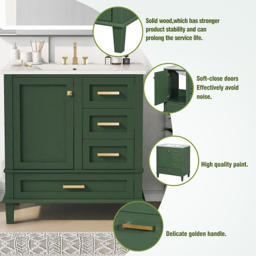 Modern Bathroom Cabinet With Sink Combo SetAnd 3 Drawers, Solid Wood Frame My Store