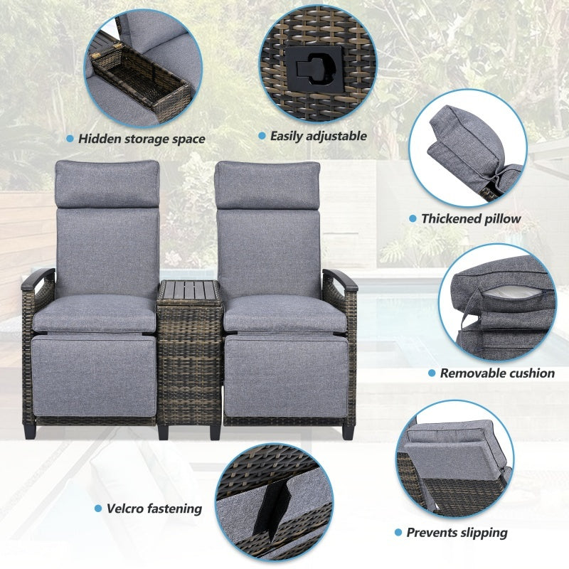 Lounge Chair Double Sofa, Adjustable Backrest Willow Inkedjoy